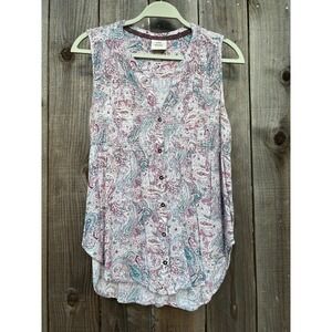 Knox‎ Rose Womens Paisley Print Sleeveless Button Down Blouse Top